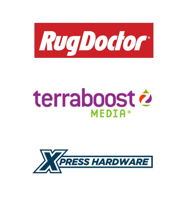 Our partner logos: Rug Doctor, Terraboost Media, Xpress Hardware