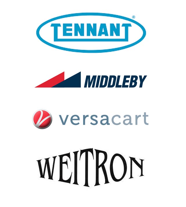 Our partner logos: Tennant, Middleby, Versacart, Weitron