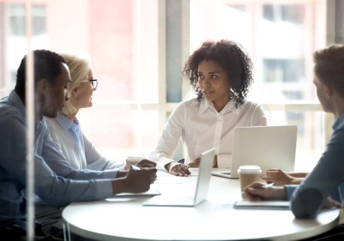 Legal team working with clients